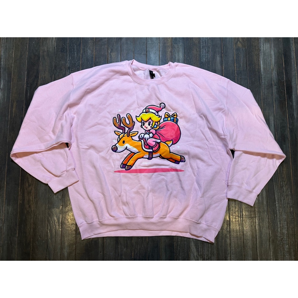Princess Peach Christmas Reindeer Pink Crewneck Sweatshirt Nintendo Super Mario